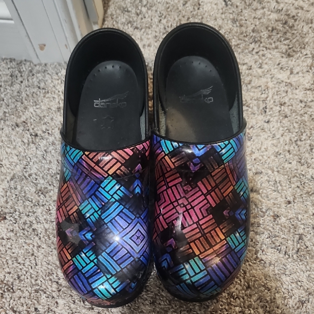 Womens Dansko Colorful Geometric Clogs